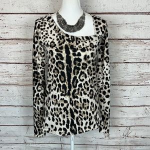 BiBi soft Leopard asymmetrical beck line thin sweater small